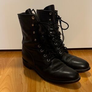 Justin Black Leather Lace-Up Roper Boots
